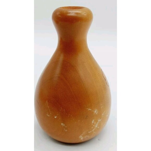 Janis Proffitt Wood Vase 1998 Floral Cherry Wood READ 3 3/4" - Picture 3 of 9